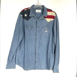 Denim & Supply Ralph Lauren American Flag Chambray Denim Shirt Size L
